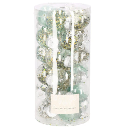 Set globuri de Craciun Inedit, 24 bucati, 5cm, transparente si verde