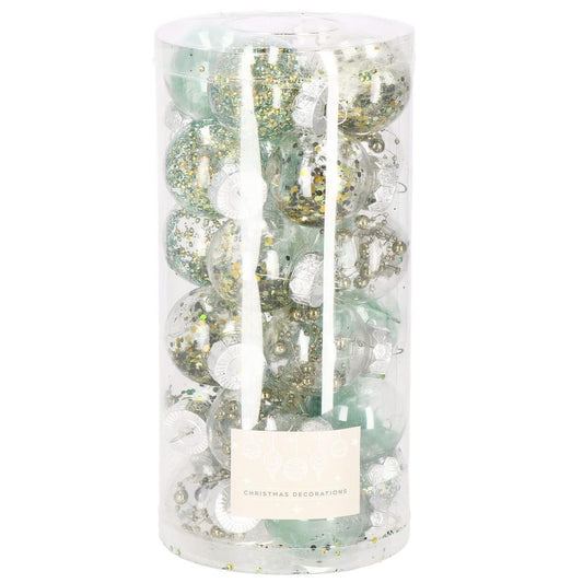 Set globuri de Craciun Inedit, 24 bucati, 5cm, transparente si verde