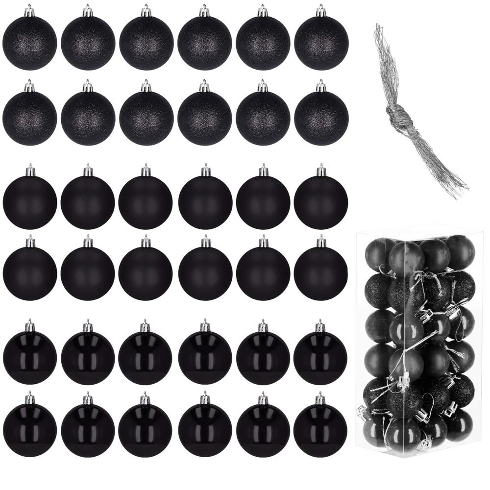 Set globuri de Craciun, 36 bucati, 3 modele, 3cm, negru
