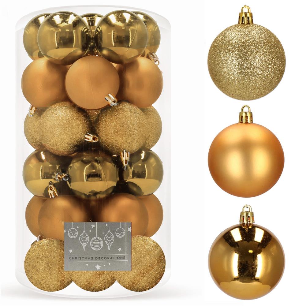 Set globuri de Craciun, 30 bucati, 3 modele, 6cm, auriu