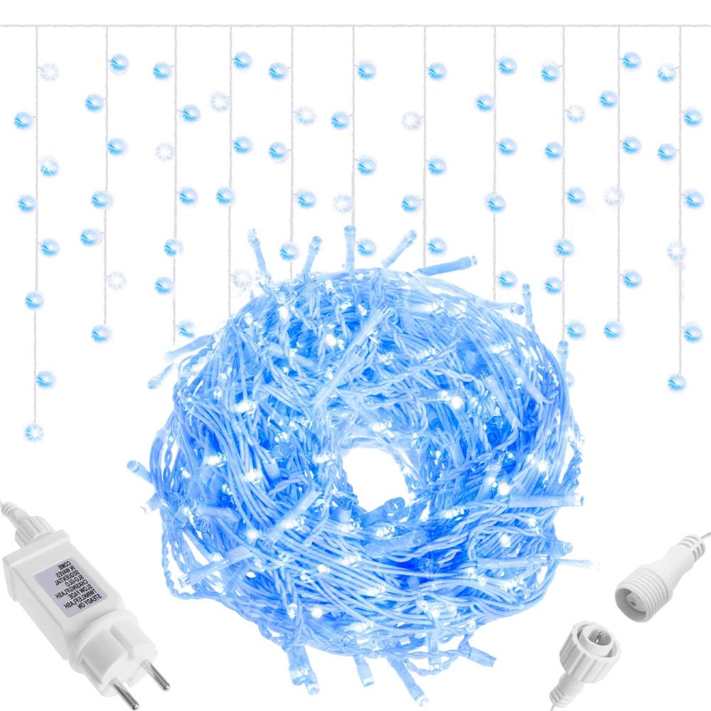 (DL) Ghirlanda luminoasa tip perdea 300 LED-uri, 12m, pentru interior/exterior, cu flash, iluminare albastra