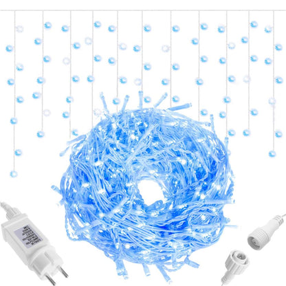 (DL) Ghirlanda luminoasa tip perdea 300 LED-uri, 12m, pentru interior/exterior, cu flash, iluminare albastra