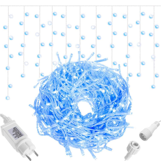 (DL) Ghirlanda luminoasa tip perdea 300 LED-uri, 12m, pentru interior/exterior, cu flash, iluminare albastra