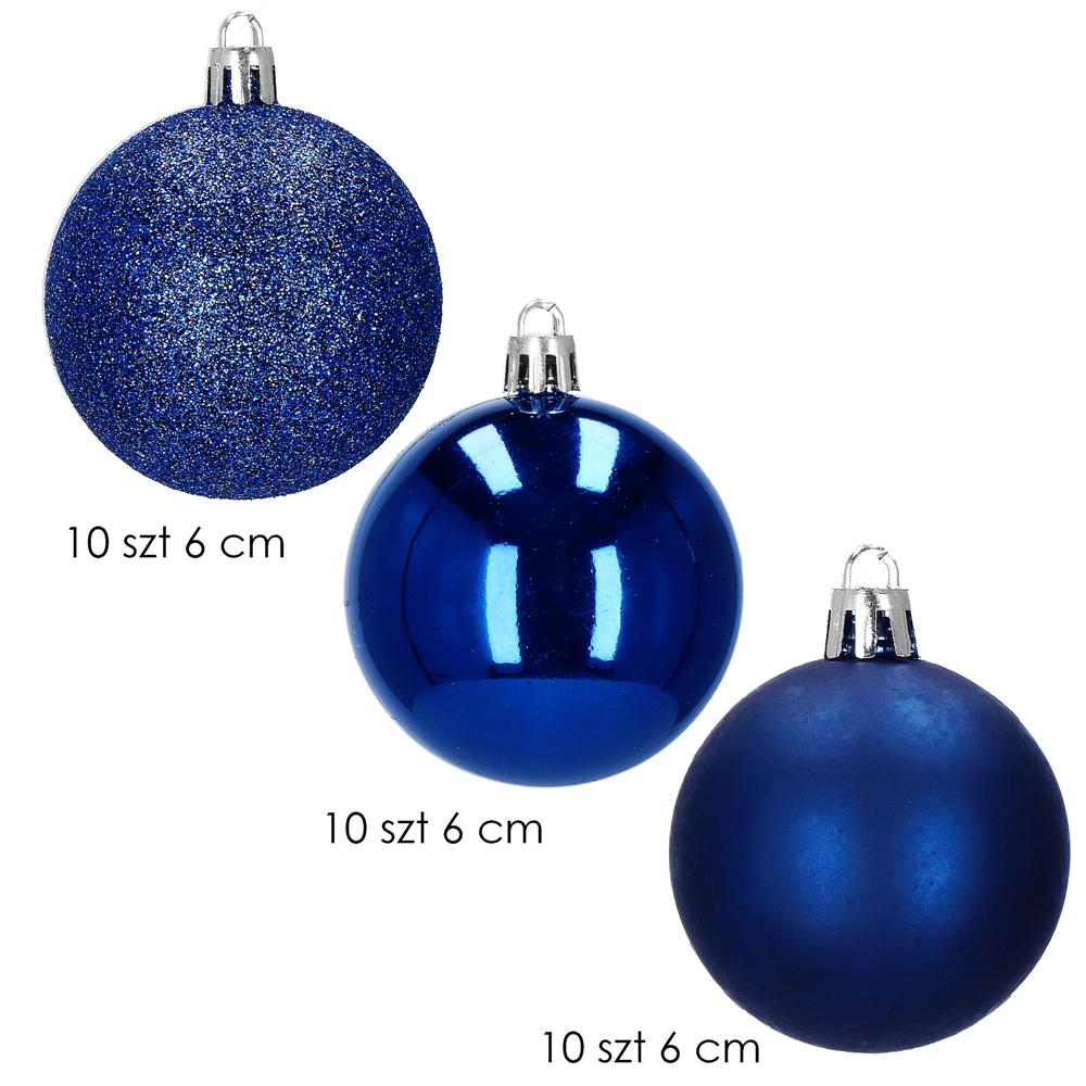 Set globuri de Craciun, 30 bucati, 3 modele, 6cm, albastru