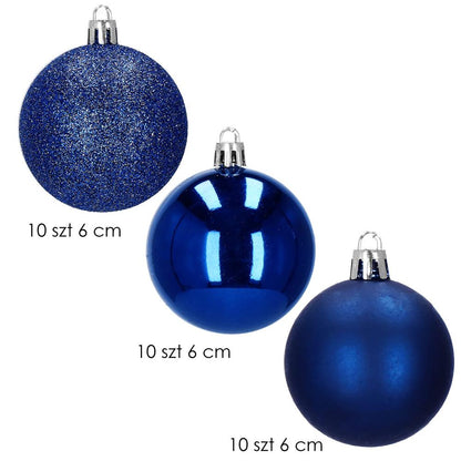 Set globuri de Craciun, 30 bucati, 3 modele, 6cm, albastru
