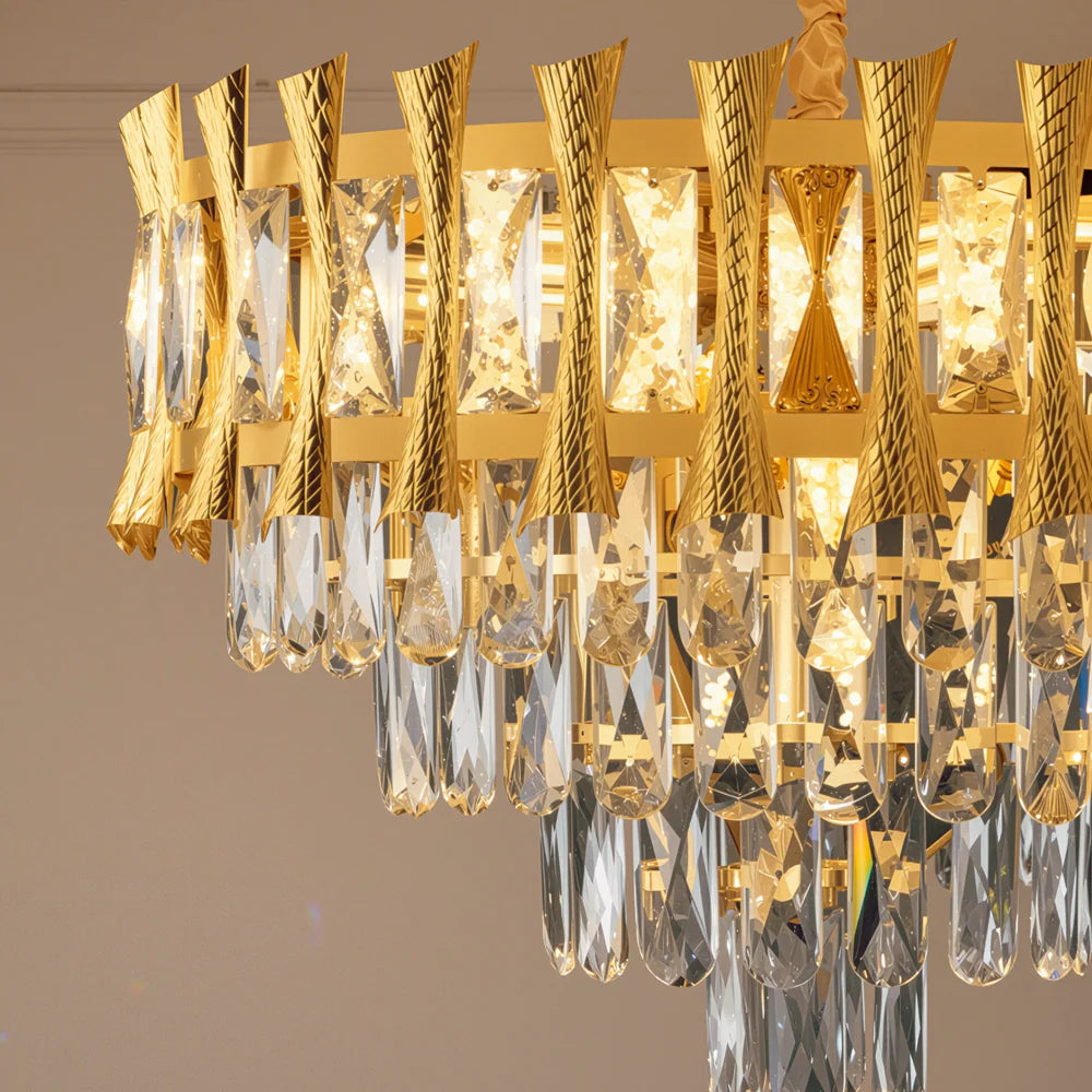 Candelabru Cristal HAMPTON Petito 3xE14, Diametru 30cm, Auriu Lucios, Inaltime Reglabila