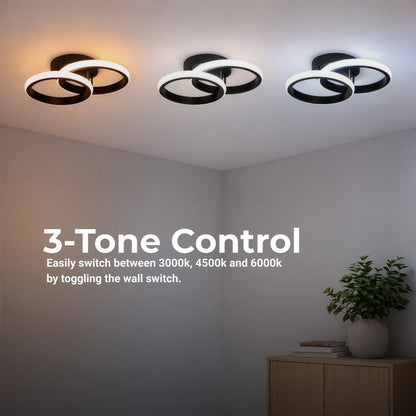 Lustra LED VERTEX Circula Cercuri Suprapuse, 44W, 2 Cercuri, Lumina Rece/Calda/Neutra, Negru