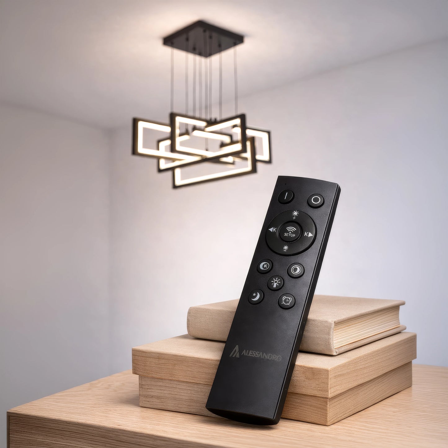 Lustra LED cu telecomanda ,Suspendata 98W, 4 Elemente, lumina Rece/Calda/Neutra, Dimabila, Inaltime Reglabila, Negru