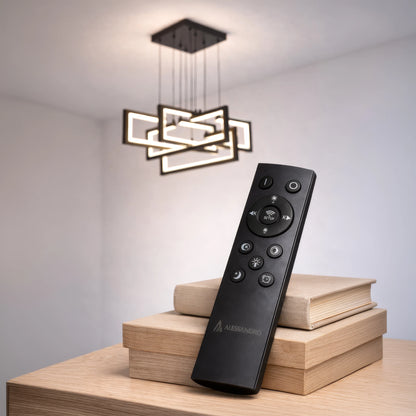 Lustra LED cu telecomanda ,Suspendata 98W, 4 Elemente, lumina Rece/Calda/Neutra, Dimabila, Inaltime Reglabila, Negru