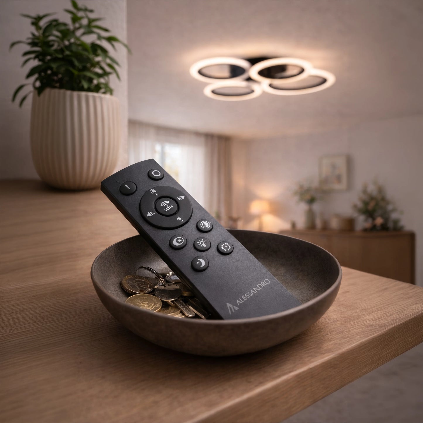Lustra LED cu Telecomanda Nathaniel 4 Cercuri 44W Lumina Rece/Calda/Neutra Dimabila Negru