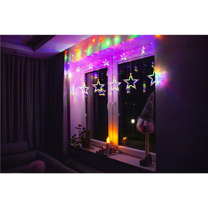 Ghirlanda luminoasa tip perdea cu stelute 138 LED-uri, 2m, pentru interior/exterior, iluminare multicolor