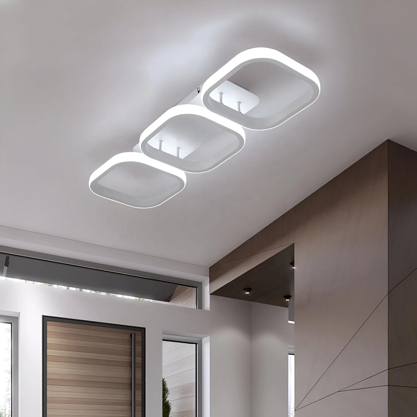 Lustra LED VERTEX 18W, 3 Patrate, Liniara, lumina Rece/Calda/Neutra, Alb