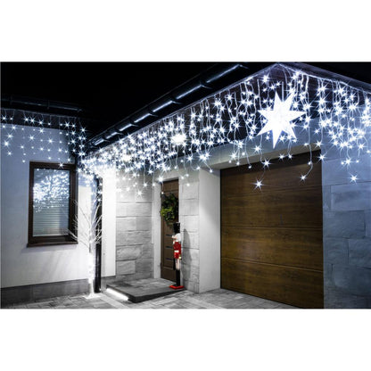 Ghirlanda luminoasa tip perdea 300 LED-uri, 12m, pentru interior/exterior, cu flash, iluminare alba