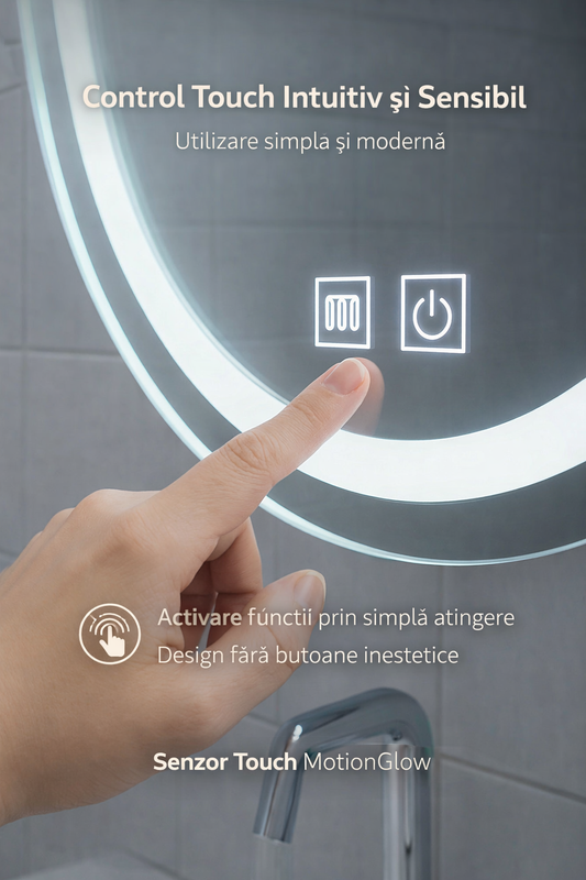 Oglinda LED Rotunda, 60cm, Sfera Touch, Sistem Dezaburire, Dimabila