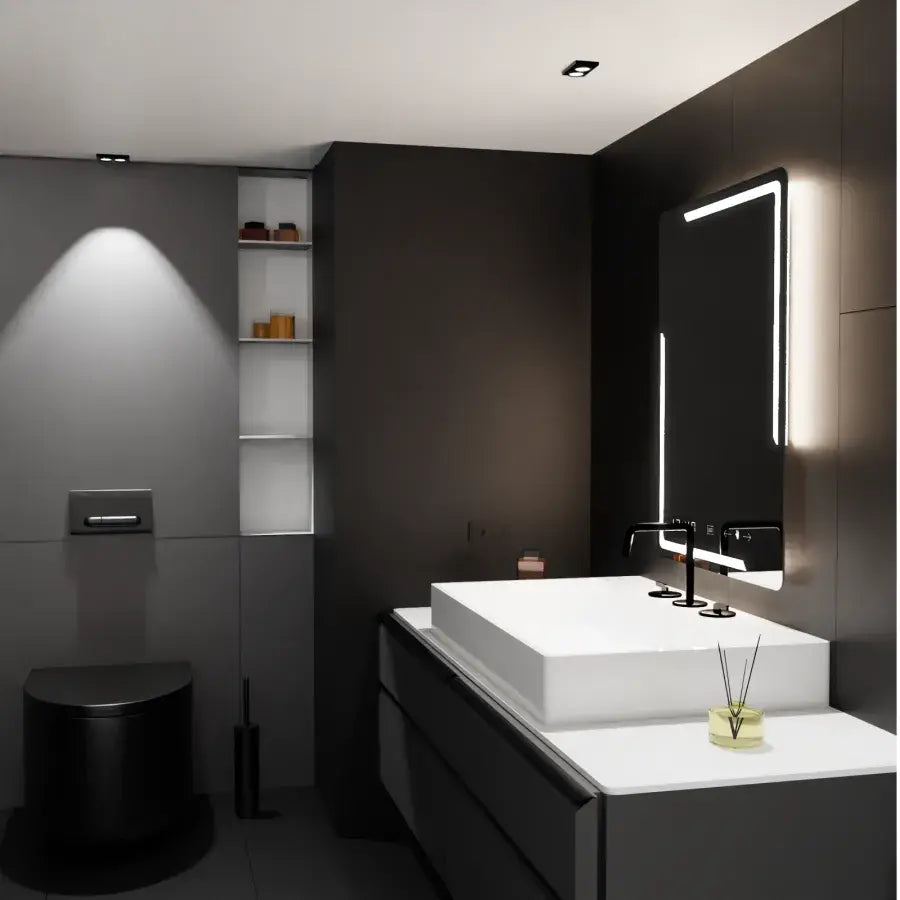 Oglinda LED Rectangulara, 80x60cm, Rayonnement MotionGlow Marcello, Sistem Dezaburire, Ceas & Termometru, Dimabila – ogl