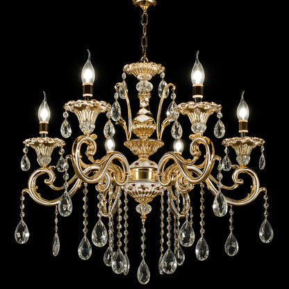 Candelabru Cristal Luciano, 6*E14, Auriu, Metal si Cristal