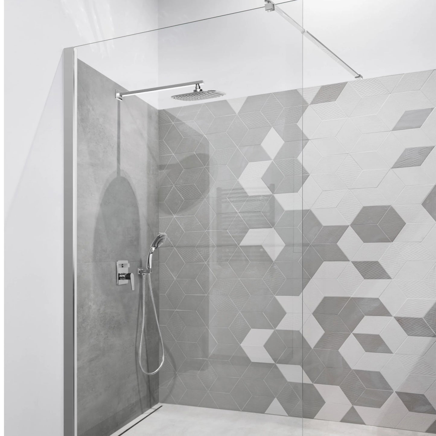 Paravan dus Walk-In 100x195 cm, sticla securizata 8 mm, transparenta, profil metalic rezistent