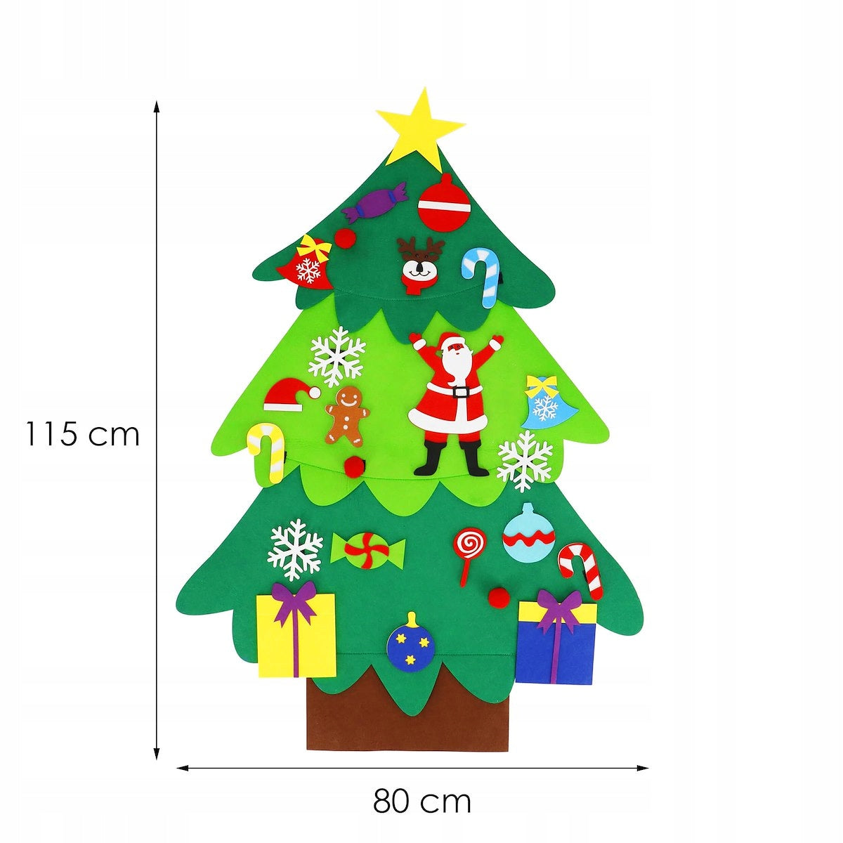Brad de Craciun din pasla pentru copii, 115x80 cm, cu 26 decoratiuni
