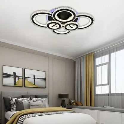 Lustra LED NOVA Rotonda cu Cristale, 6 Surse de Lumina, RGB, cu Telecomanda, 154W, Negru & Inox