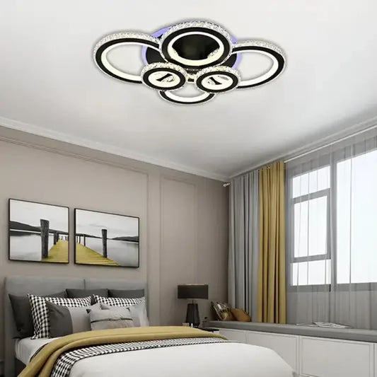Lustra LED NOVA Rotonda cu Cristale, 6 Surse de Lumina, RGB, cu Telecomanda, 154W, Negru & Inox