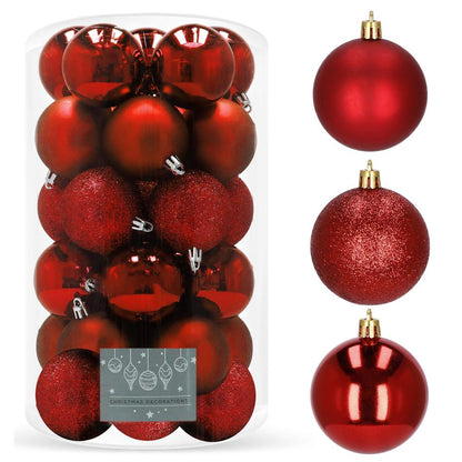 Set globuri de Craciun, 30 bucati, 3 modele, 6cm, rosu