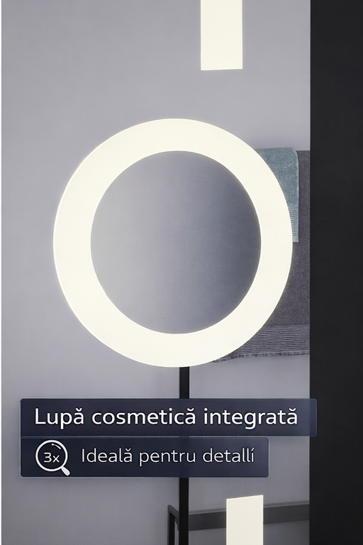 Oglinda LED Rectangulara, 60x80cm, Eclat MotionGlow Marcello, Ceas & Termometru, Sistem Dezaburire, Lupa Cosmetica, Dimabila