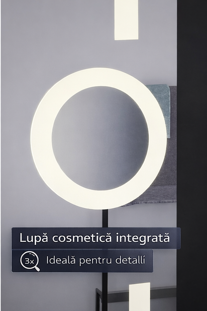 Oglinda LED Rectangulara, 60x80cm, Eclat MotionGlow Marcello, Ceas & Termometru, Sistem Dezaburire, Lupa Cosmetica, Dimabila