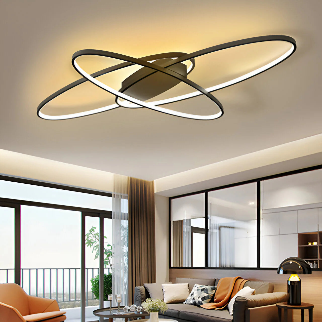 Lustra LED ORBITA cu Telecomanda, 140W, Lumina Rece/Calda/Neutra, Dimabila, Negru
