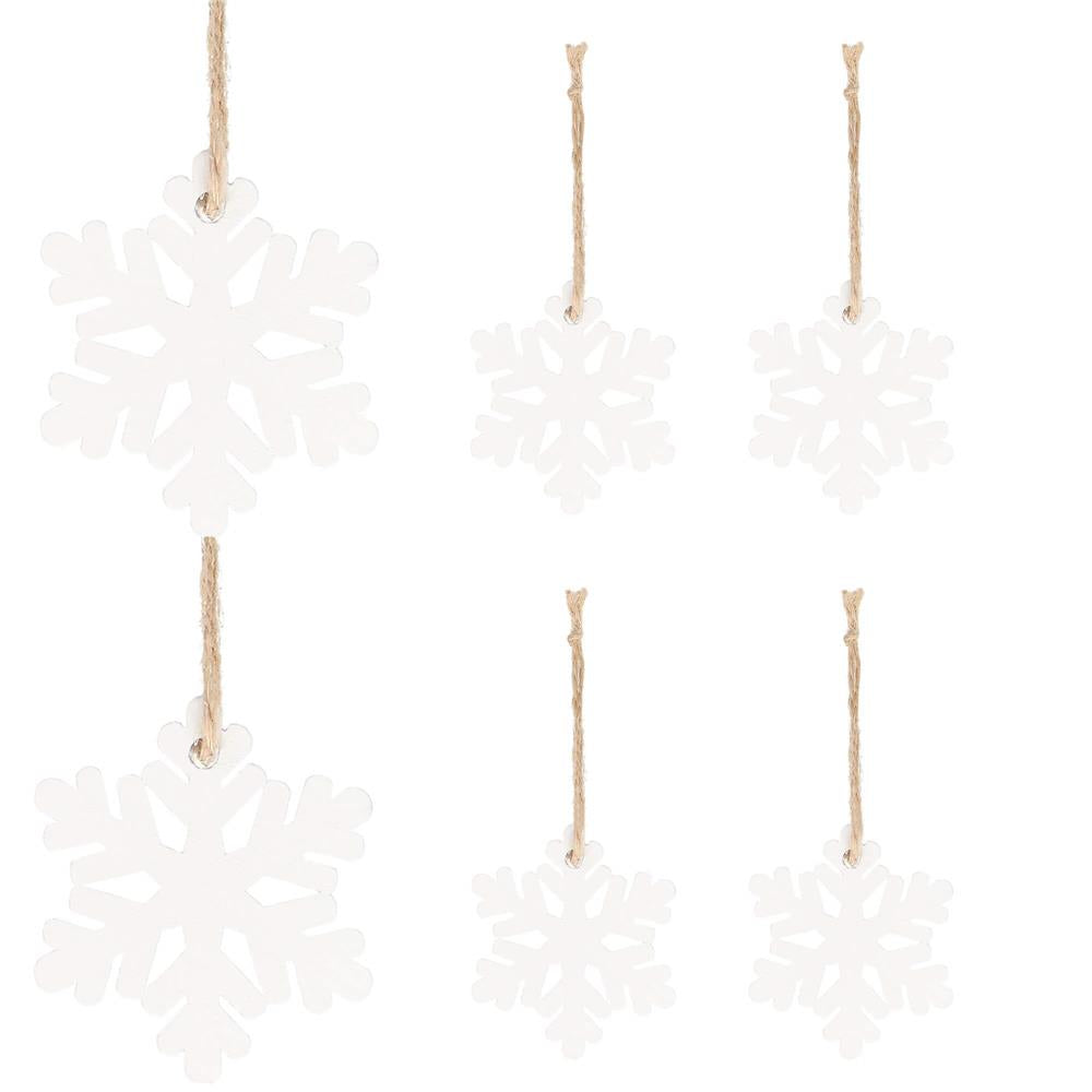 Decoratiune brad fulg de zapada din lemn, set 6 bucati, 4cm, alb