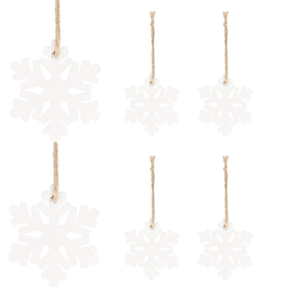 Decoratiune brad fulg de zapada din lemn, set 6 bucati, 4cm, alb