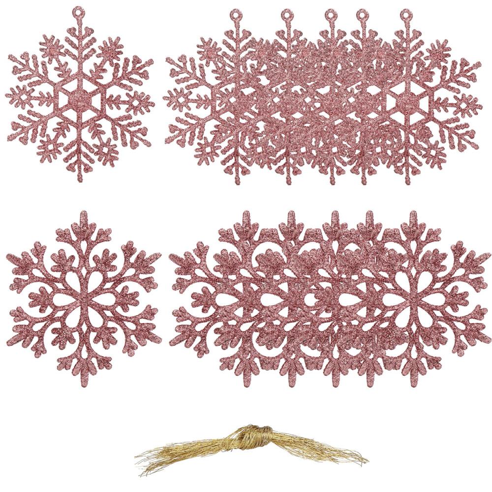 Decoratiune brad fulg de zapada, set 12 bucati, 10cm, roz
