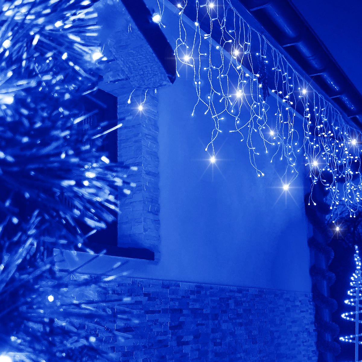 (DL) Ghirlanda luminoasa tip perdea cu flash 500 LED-uri, 20m, pentru interior/exterior, iluminare albastra