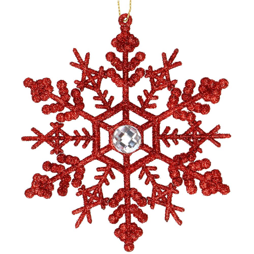 Decoratiune brad fulg de zapada cu cristal, set 2 bucati, 12cm, rosu