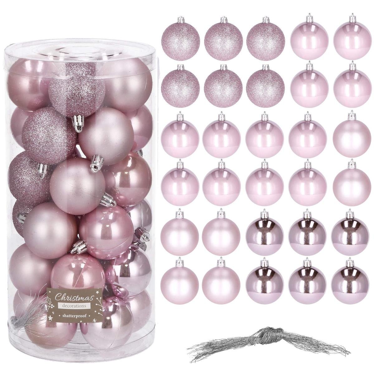 Set globuri de Craciun, 30 bucati, 5cm, roz