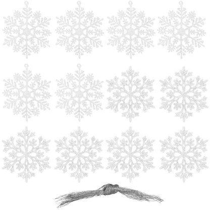 Decoratiune brad fulg de zapada, set 12 bucati, 9-10cm, alb