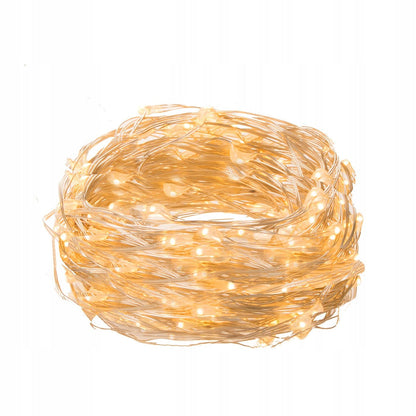 Instalatie lumina decorativa cu 100 LED-uri, 5m, cu alimentare pe baterii, iluminare galbena