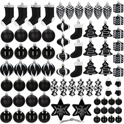 Set globuri si decoratiuni de Craciun, 77 piese, diverse dimensiuni, negru