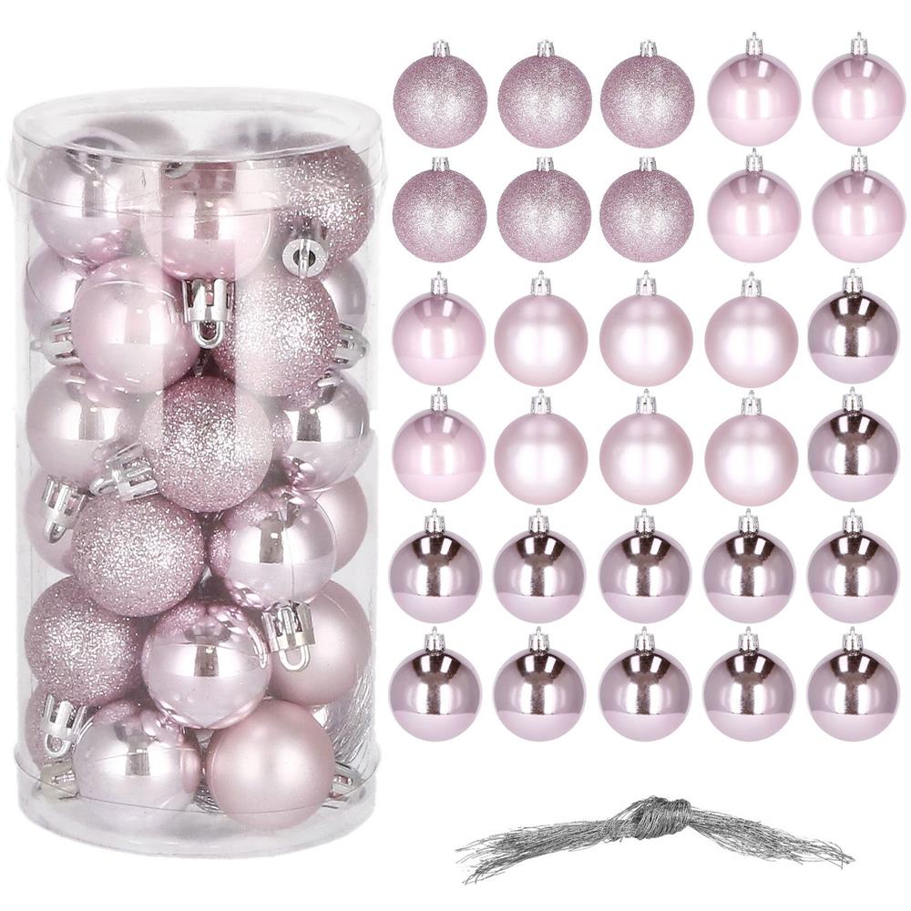Set globuri de Craciun, 30 bucati, 4 modele, 3cm, roz