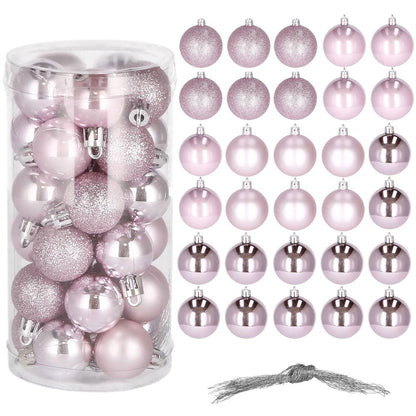 Set globuri de Craciun, 30 bucati, 4 modele, 3cm, roz