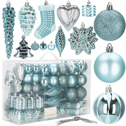 Set globuri si decoratiuni de Craciun, 72 piese, diverse dimensiuni, albastru