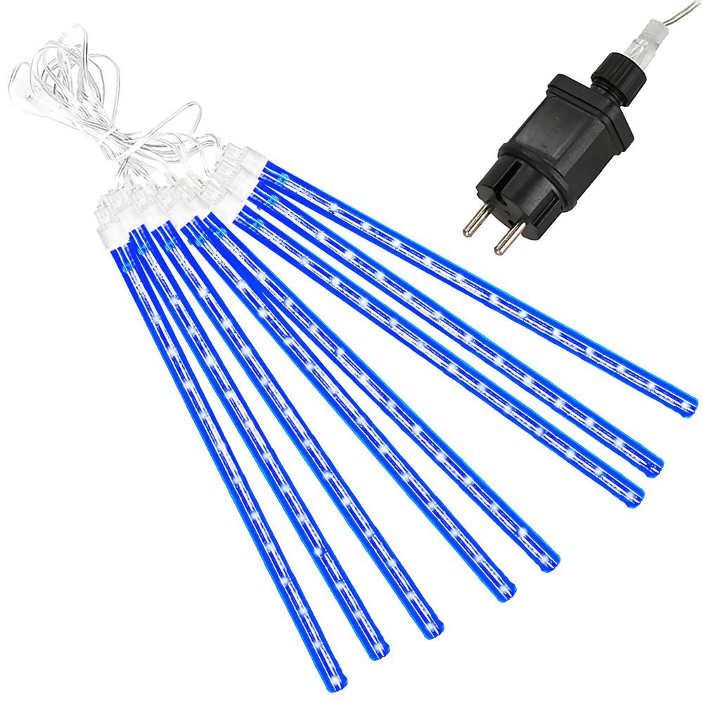 (DL) Instalatie de Craciun, 8 tuburi, 30cm, 144 LED, ploaie de meteoriti, albastru