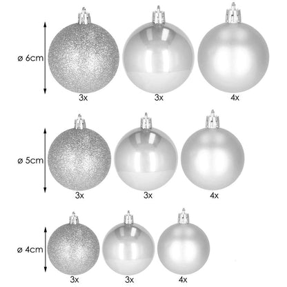 Set globuri de Craciun, 30 bucati, 3 modele, 4/5/6cm, argintiu