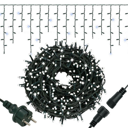 Ghirlanda luminoasa tip perdea Premium 300 LED-uri, 14,5m, 18Wati, interior/exterior, cu flash, alb rece