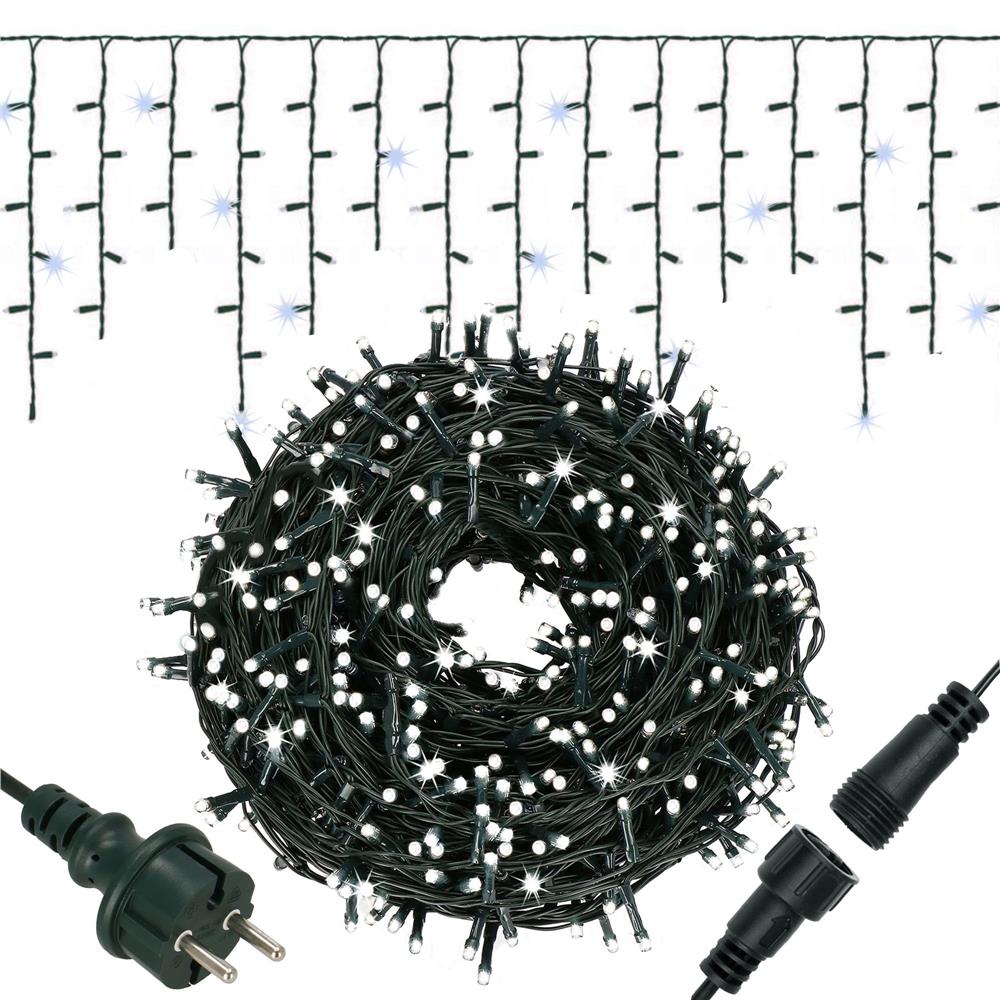 Ghirlanda luminoasa tip perdea Premium 500 LED-uri, 22,5m, 30Wati, interior/exterior, cu flash, alb rece