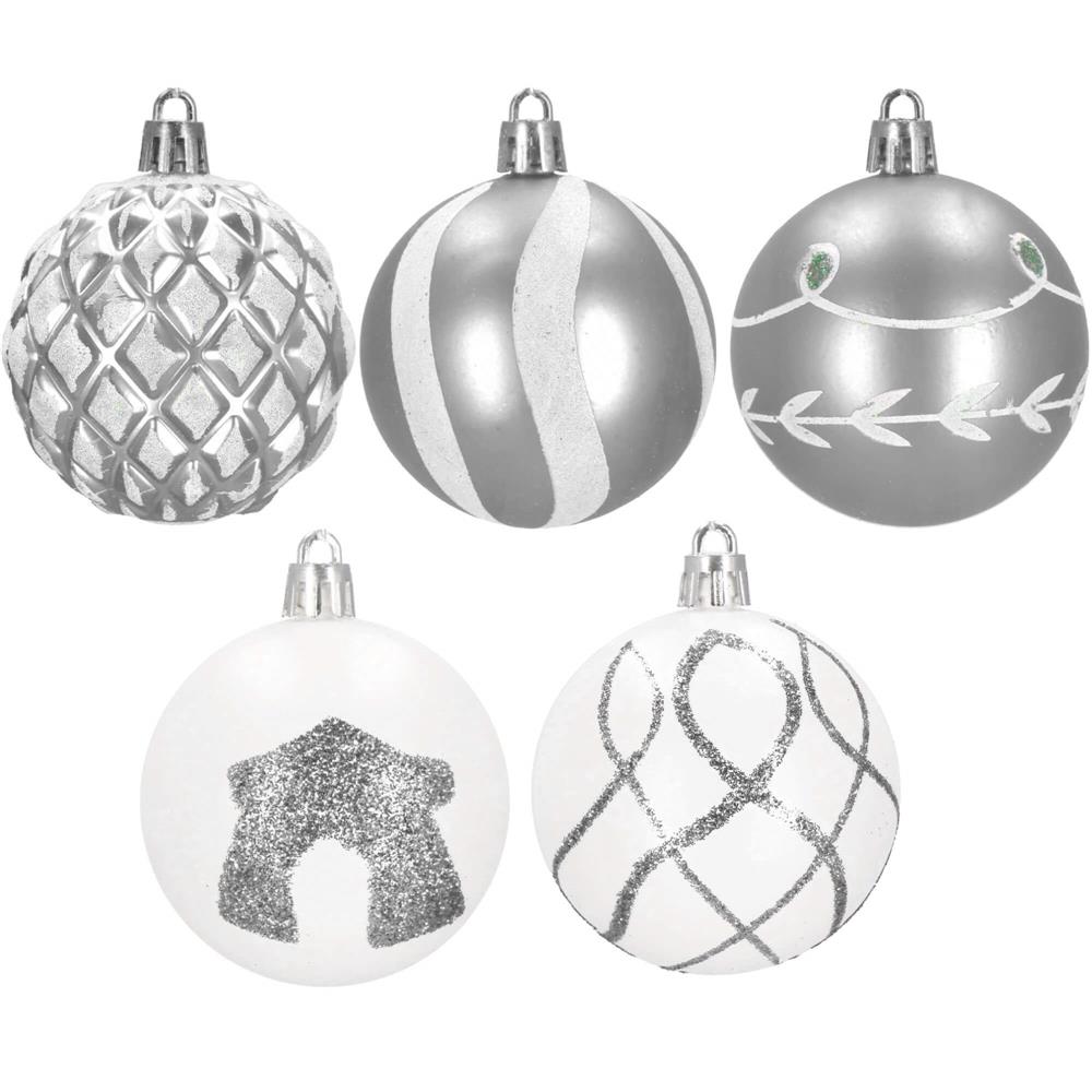 Set globuri de Craciun cu modele de sarbatori, 30 bucati, 6cm, argintiu