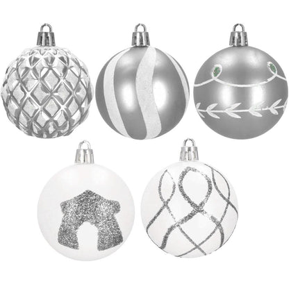 Set globuri de Craciun cu modele de sarbatori, 30 bucati, 6cm, argintiu
