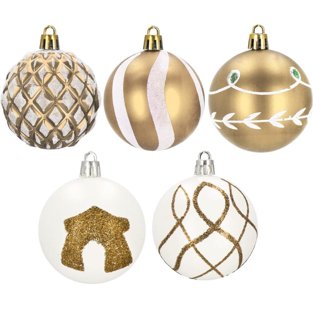Set globuri de Craciun cu modele de sarbatori, 30 bucati, 6cm, auriu