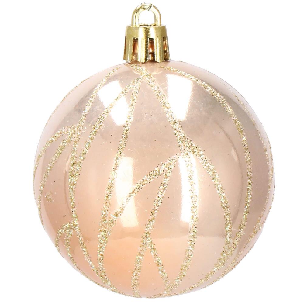 Set globuri de Craciun cu modele de sarbatori, 30 bucati, 6cm, roz si auriu