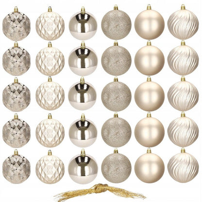 Set globuri de Craciun, 30 bucati, 6 modele, 8cm, auriu