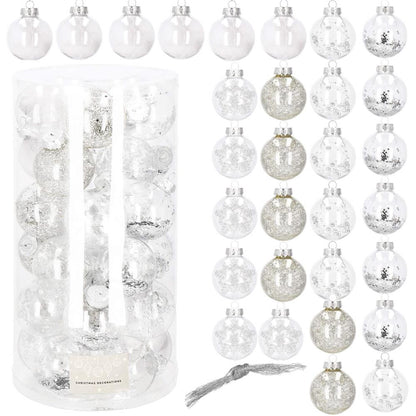 Set globuri de Craciun Inedit, 30 bucati, 7cm, transparente si argintiu